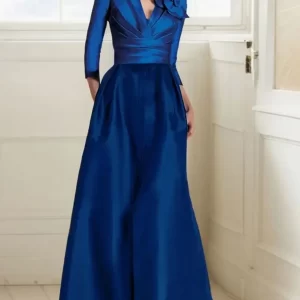 kf-S7f166b7a1ab044fc82703854feca5b4fD Fashions Elegant A-line Prom Evening Gown Long Sleeve Satin V Neck Floor Length Pleated Wedding Guest Dress 2025 Free Customized
