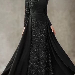kf-S9680fa84acb74f2f8372e8f96cc81103Z Luxury Vintage Mermaid Formal Evening Dress High Neck Long Sleeve Satin Sequin Ruffles Floor Length Dress 2025 free customized