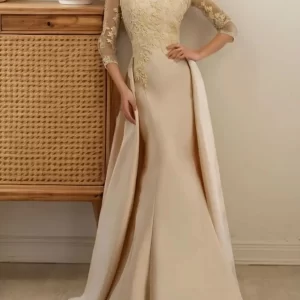 kf-Sa54e9d14bdf044c695d049ad6b9daa9cK Elegant Luxury Mermaid Wedding Guest Dress Lace V Neck 3/4 Sleeve Floor Length Appliques Prom Evening Gown 2025 Free Customized