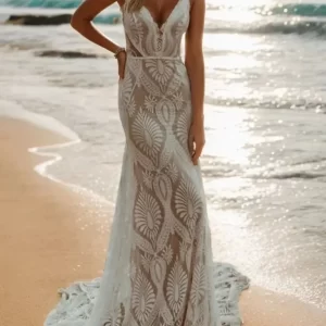 kf-Sc356f830b29c40b5882aa0e591985ea3Z Elegant Sexy Mermaid Wedding Dress Sleeveless Lace Sweetheart Neckline Pleats Solid Color Beach Bridal Gown 2025 Free Customized