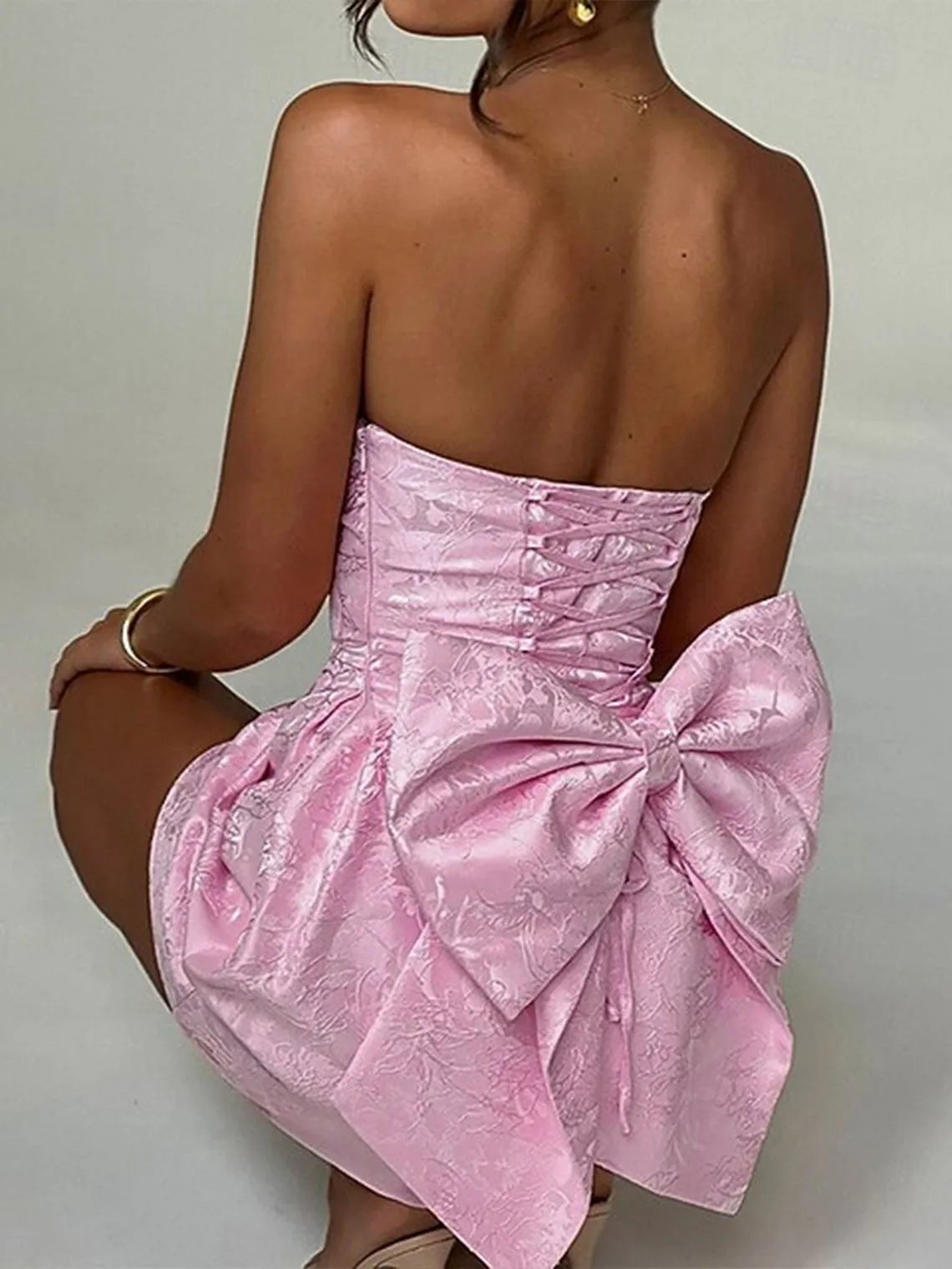 Sweet Sexy A-line Cocktail Party Dress Strapless Satin Mini Bow Knot Sleeveless Homecoming Evening Dress 2025 free customized - Image 2