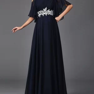 kf-Sdbbeba51409d44a9bca0ba346fe389eaU Elegant A-Line Elegant Prom Gown Chiffon Jewel Neck 1/2 Sleeves Floor-Length Appliques Wedding Guest Dress 2025 Free Customized